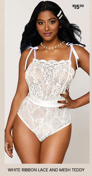White Ribbon Lace and Mesh Teddy