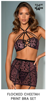 Flocked cheetah Print Bra Set