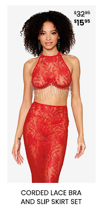 Corded Lace Bra and Slip Skirt Set