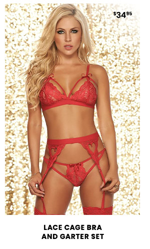 Lace Cage Bra and Garter Set