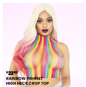 Rainbow Fishnet High Neck Crop Top