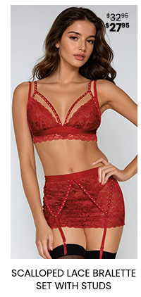 Scalloped Lace Bralette Set with Studs