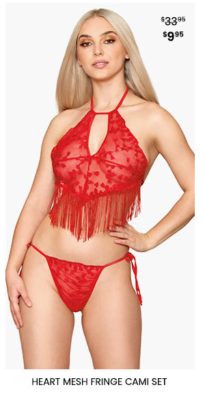 Heart Mesh Fringe Cami Set