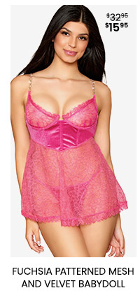 Fuchsiaa Patterned Mesh and Velvet Babydoll