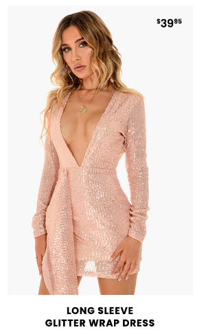 Long sleeve glitter wrap dress