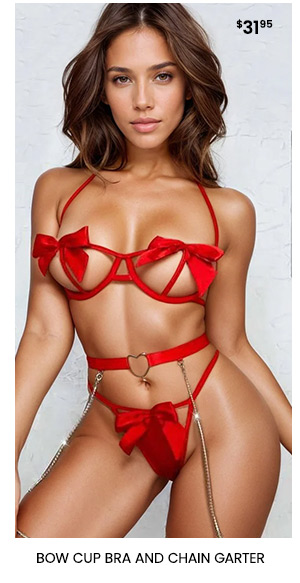 Bow Cup Bra and Chain Garter