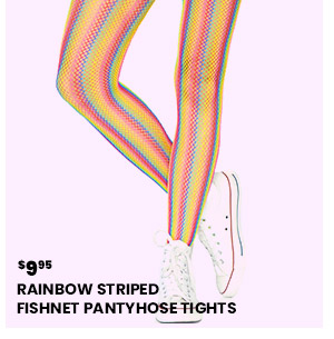 Rainbow Striped Fishnet Pantyhose Tights