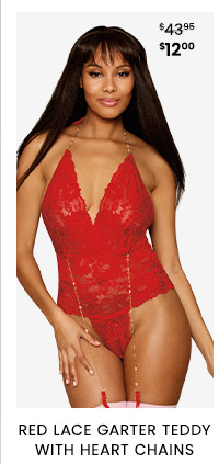 Red Lace Garter Teddy with Hearts Chains