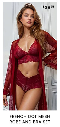 French Dot Mesh Robe and Bra Set