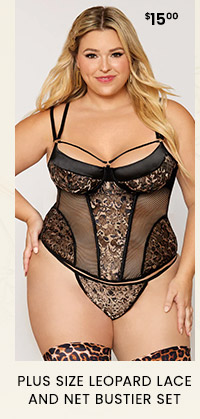 Plus Size Leopard Lace and Net Bustier Set