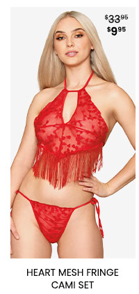 Heart Mesh Fringe Cami Set