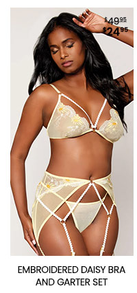 Embroidered Daisy Bra and Garter Set