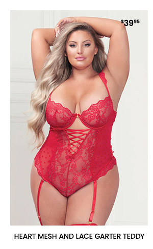 Heart Mesh and Lace Garter Teddy