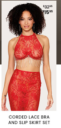 Corded Lace Bra and Slip Skirt Set