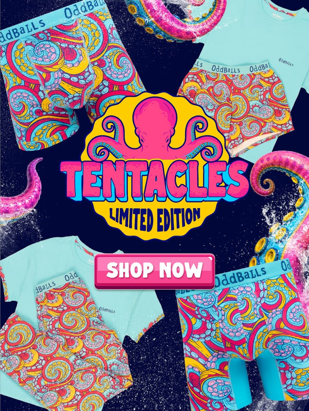 NEW | Limited Edition Tentacles available in underwear, pyjamas & Swim shorts