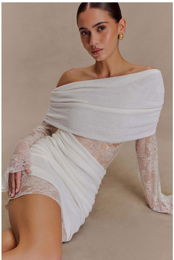 Luxie Lace Knit Mini Dress - Ivory