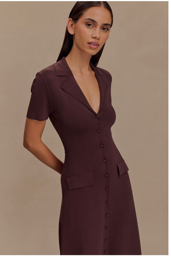 Pearson Short Sleeve Knit Midi Dress - Chocolate