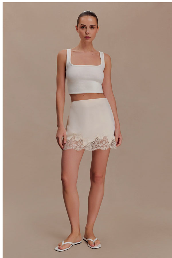 Nina Lace And Satin Mini Skirt - Ivory