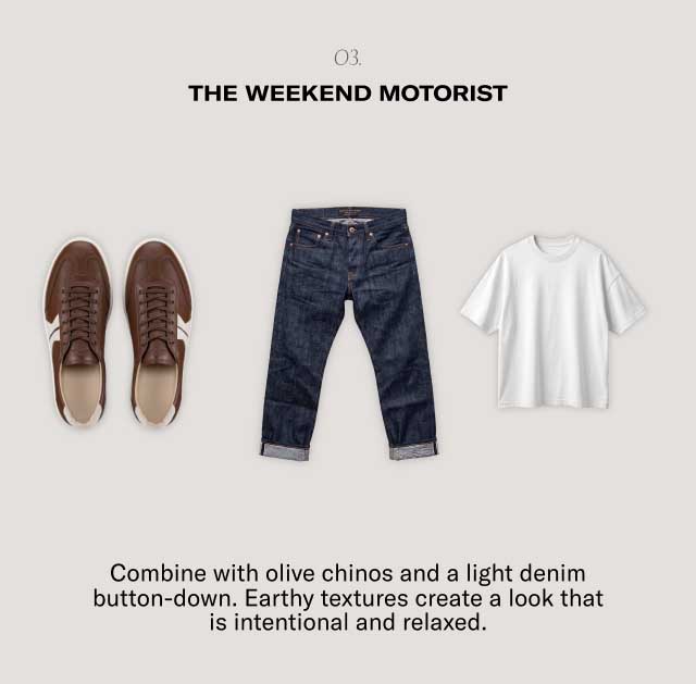 o3. The Weekend Motorist Elevate raw selvedge denim and a white tee for a Steve McQueen-inspired classic.