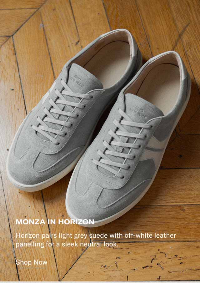 The Monza Returns In Horizon and Tobacco Earlier this year, the Monza made its debut—and disappeared almost as fast. Now, it's back in two new limited-edition colorways, Horizon and Tobacco. Both capture the Monza's racing spirit in fresh form. Only 120 pairs of each were made. This coveted shoe goes fast. Secure a pair before we wave the checkered flag again. 