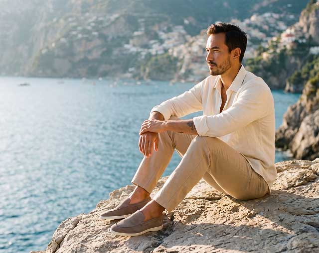 Refined for the Modern Wardrobe THE CATANIA IN GREY Rooted in classic Mediterranean style, the Catania reflects the warm textures of sunbaked coastal architecture. It bridges the gap between casual daytime linen and tailored evening trousers, making it the most versatile addition to your summer wardrobe. [SHOP THE CATANIA]