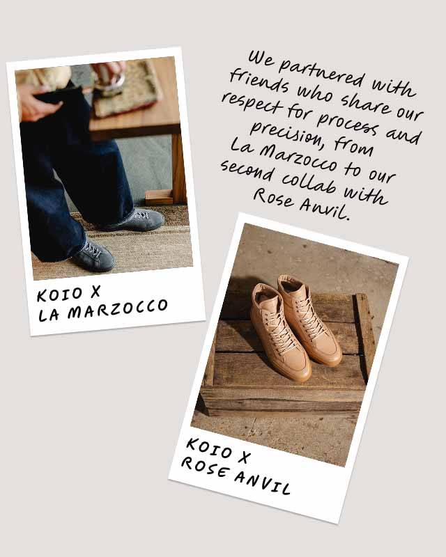 We partnered with friends who share our respect for process and precision, from La Marzocco to our second collab with Rose Anvil. Koio x La Marzocco Koio x Rose Anvil