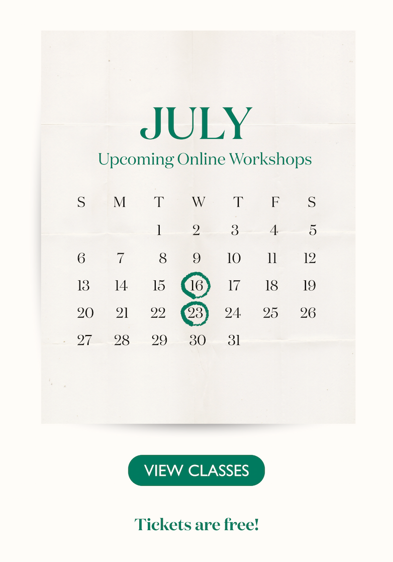 View the July online workshops' schedule. Tickets are free. 