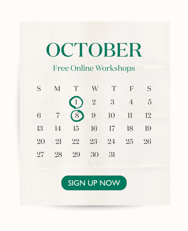 Sign up for a free online workshop! Pictured: October Calendar