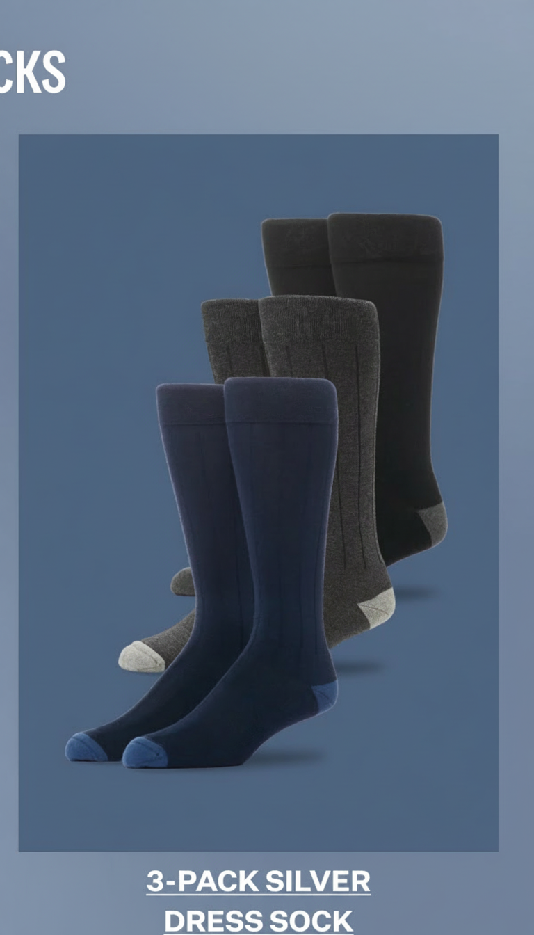 3-Pack SILVER Extended Crew Dress Sock